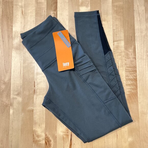 NWT Lucy Perfect Core High Waisted Moto Legging XS Fossil Grey Side Pockets - Picture 1 of 3